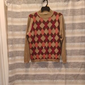 Alfred Dunner Men's Argyle Sweater - Beige, Red, and Brown